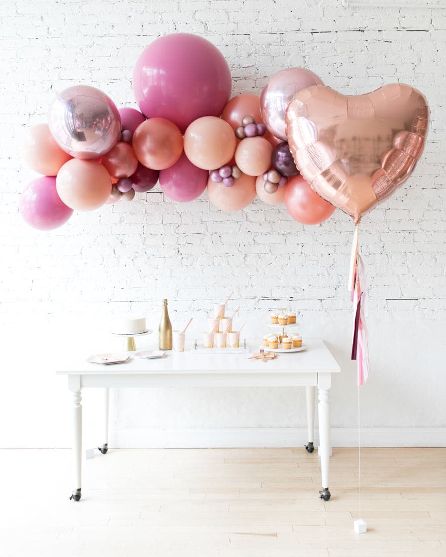 Berry Blush – Floating Arch & Heart Foil Balloon Set | Rental