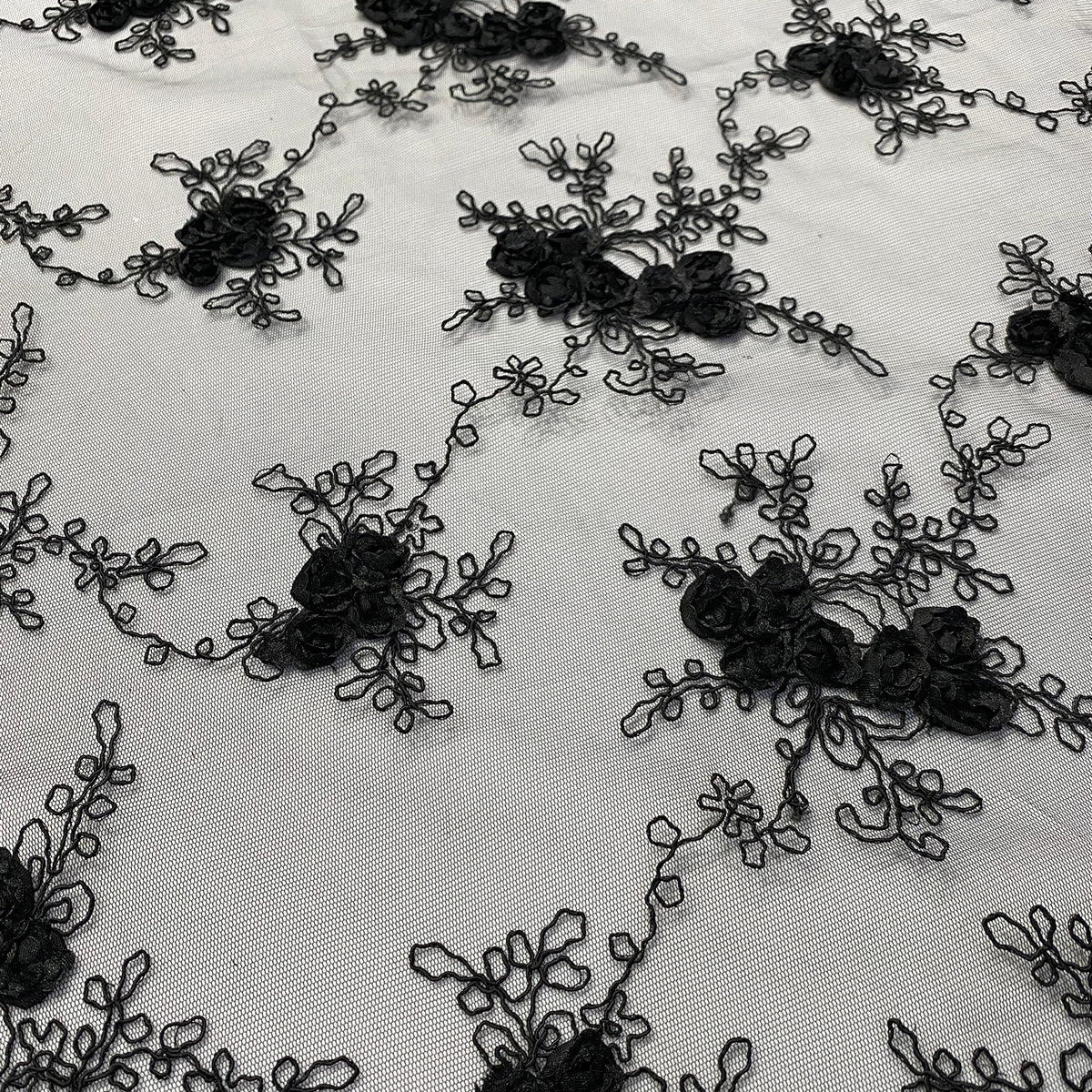 Baby Rose Embroidery Wholesale Fabric in Black | Rental Baby Rose Embroidery Wholesale Fabric in Black | Rental