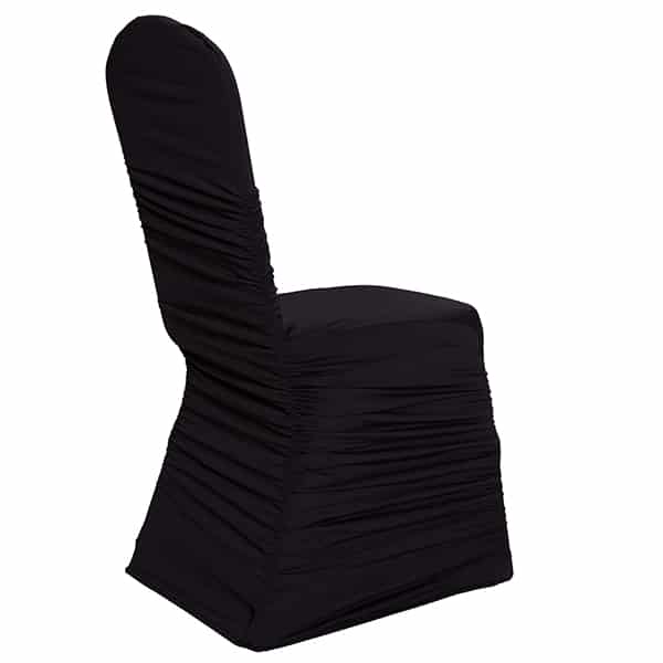 210 GSM Better Quality/Best Value Ruched Chair Cover By Eastern Mills – Spandex/Lycra – Black | Rental 210 GSM Better Quality/Best Value Ruched Chair Cover By Eastern Mills – Spandex/Lycra – Black | Rental