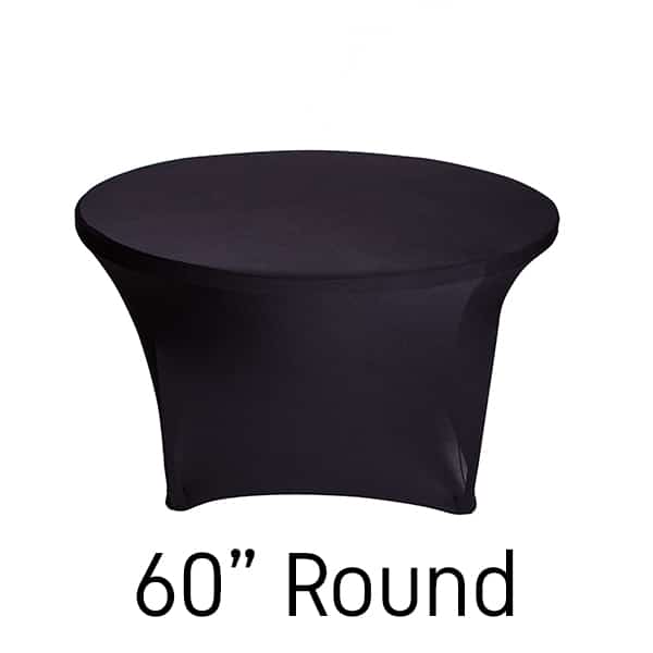 200 GSM Grade A Quality 60″ Round Spandex Table Cover – Black | Rental