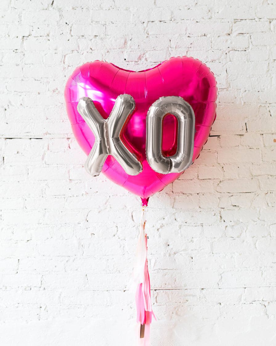 GIFT- 36in XO Magenta Heart Foil Balloon and Pretty in Pink Half-Tassel | Rental GIFT- 36in XO Magenta Heart Foil Balloon and Pretty in Pink Half-Tassel | Rental