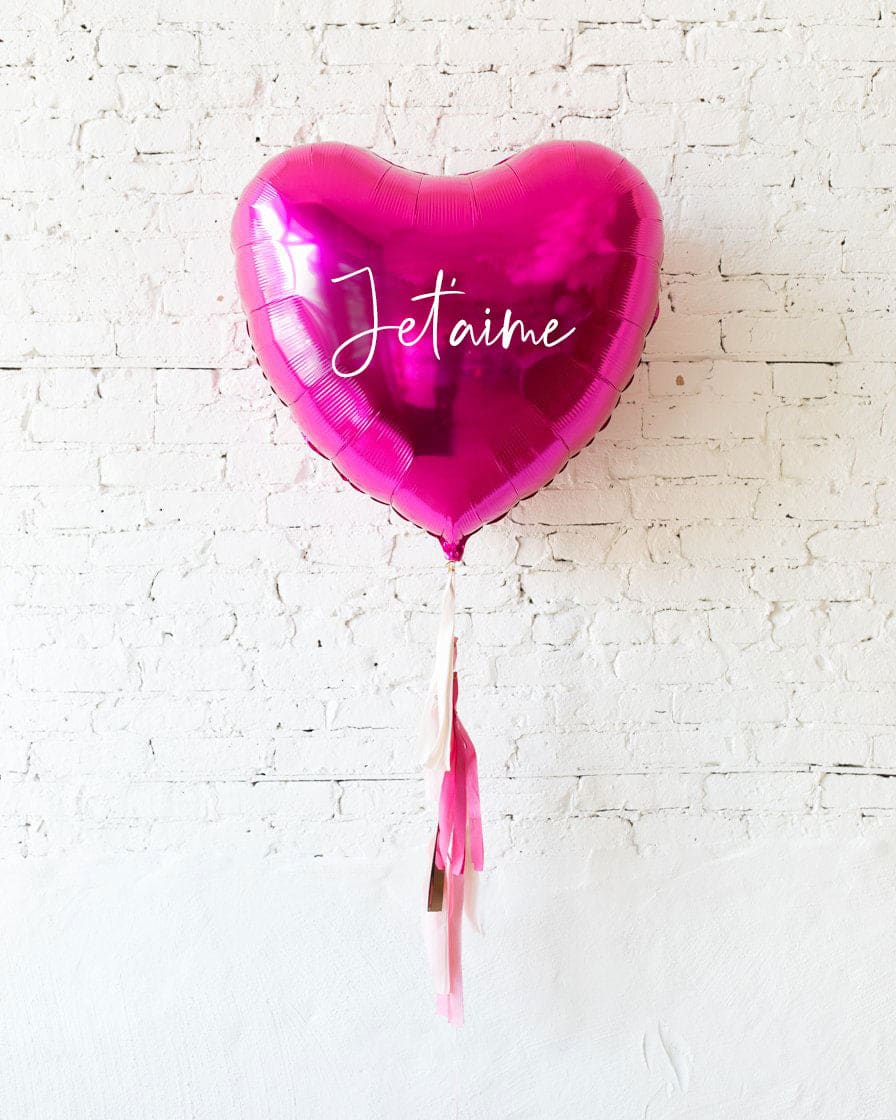 GIFT- 36in Je t’aime Magenta Heart Foil Balloon and Pretty in Pink Half-Tassel | Rental GIFT- 36in Je t’aime Magenta Heart Foil Balloon and Pretty in Pink Half-Tassel | Rental