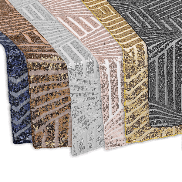 Geometric Lines Sequin Table Runner – 12″ x 108″ – Choose Your Color! | Rental Geometric Lines Sequin Table Runner – 12″ x 108″ – Choose Your Color! | Rental