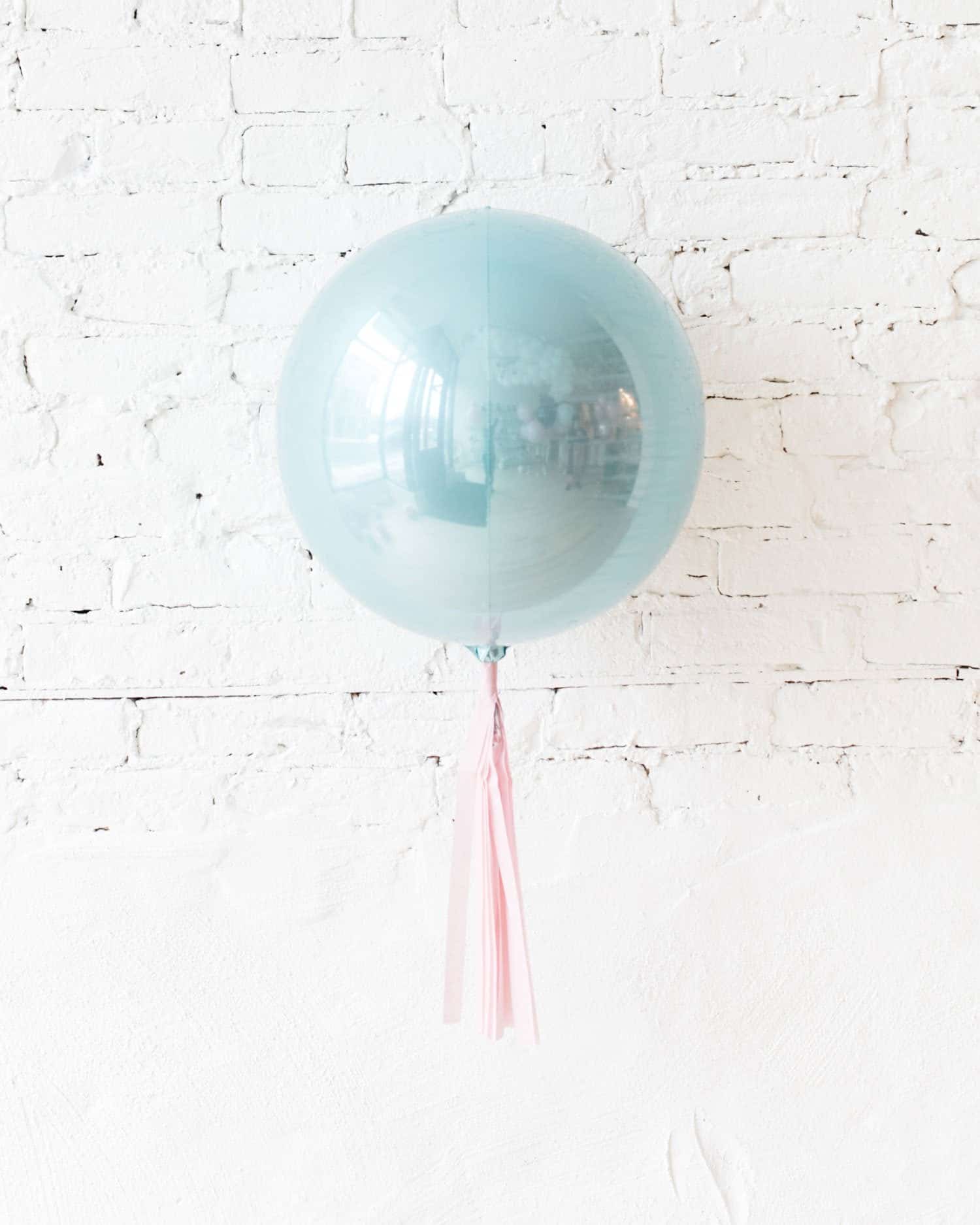 Petits Pastels – 16in Pastel Blue Orb Foil Balloon with Pink Skirt | Rental
