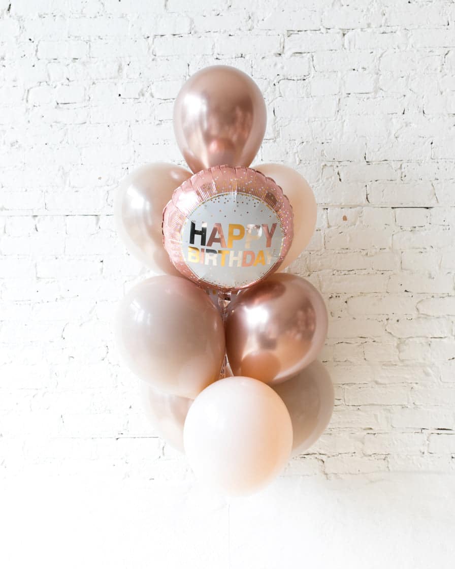 Glam Tan – Happy Birthday Foil and 11in Balloons – bouquet of 10 | Rental Glam Tan – Happy Birthday Foil and 11in Balloons – bouquet of 10 | Rental