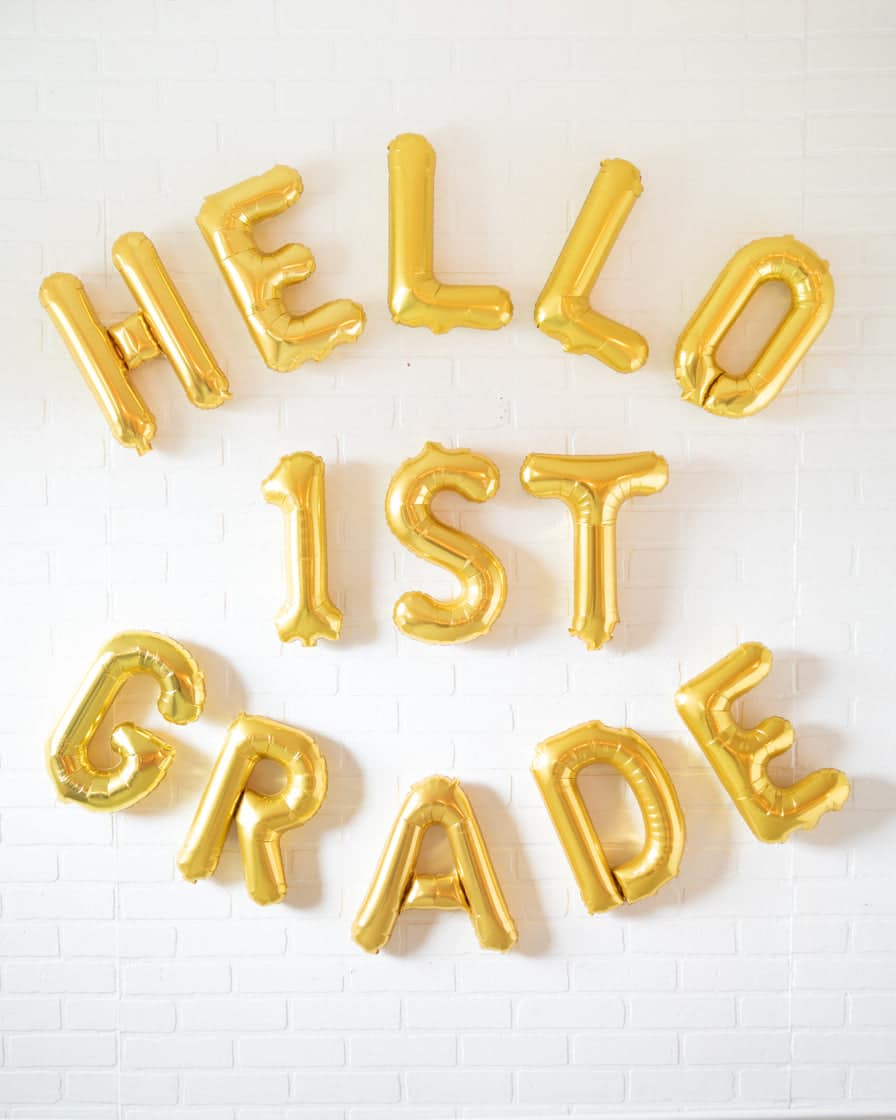Back 2 School – Customizable Hello Grade 16in Gold Foil Letters Set | Rental Back 2 School – Customizable Hello Grade 16in Gold Foil Letters Set | Rental