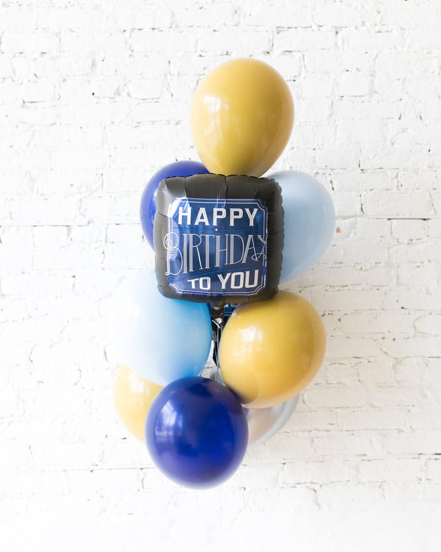 Mid Century Hues – Happy Birthday Foil and 11in Balloons – bouquet of 10 | Rental Mid Century Hues – Happy Birthday Foil and 11in Balloons – bouquet of 10 | Rental
