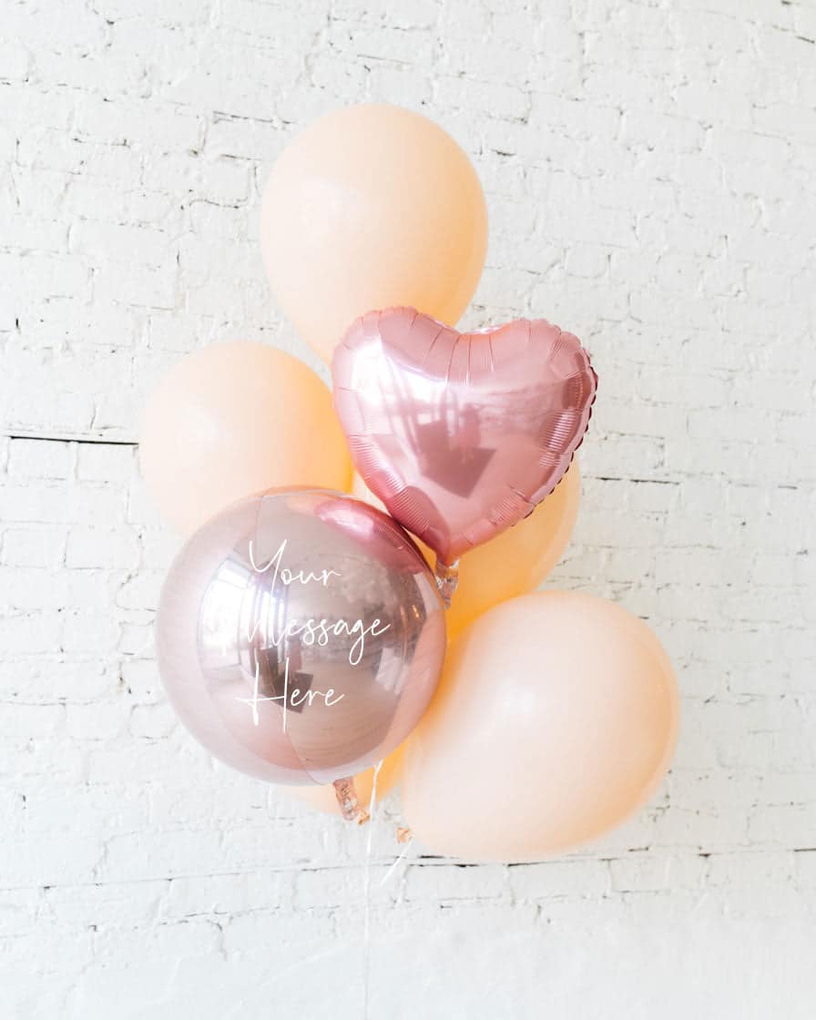 GIFT-Blush 16in, Rose Gold and Pink Heart Balloons – bouquet of 7 | Rental