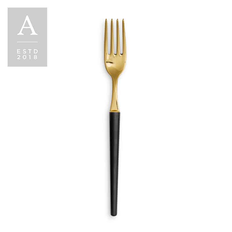 Stiletto Gold Black Matte Dinner Fork | Rental