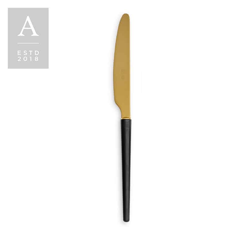Stiletto Gold Black Matte Dinner Knife | Rental