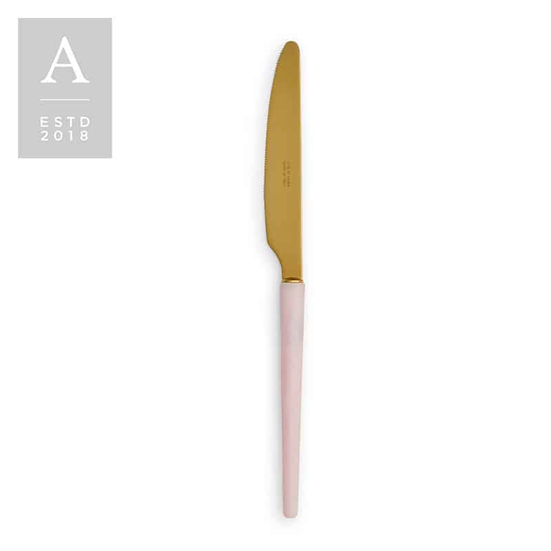 Stiletto Gold Blush Horn Dinner Knife | Rental