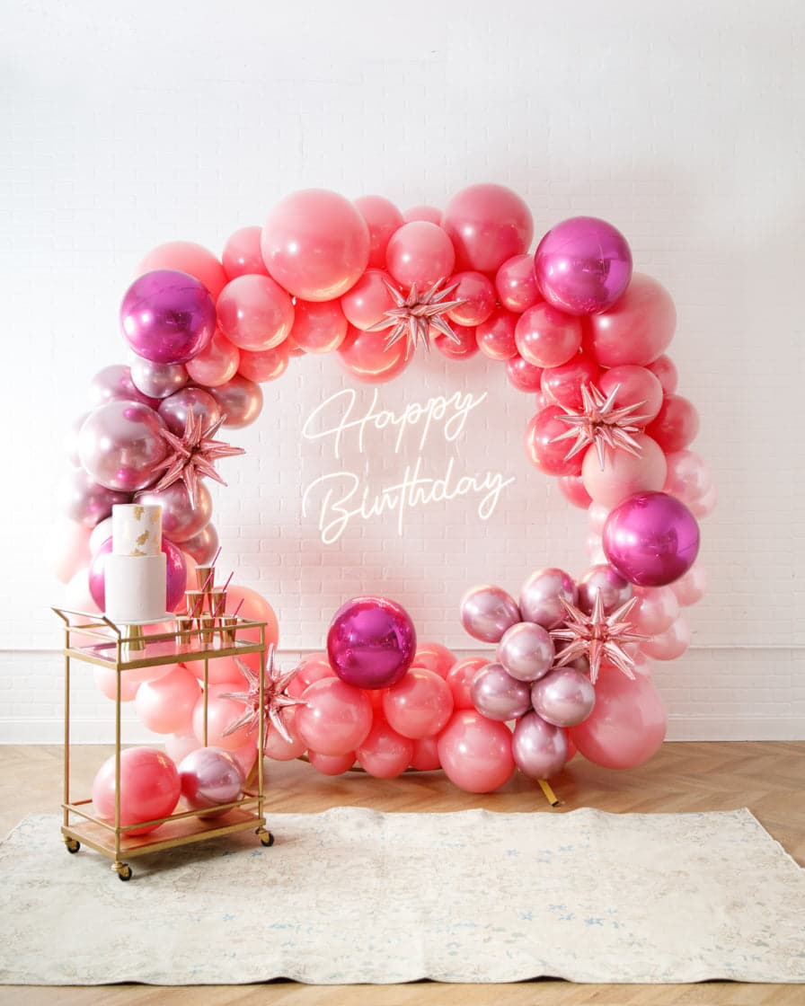Life In Plastic – Circle Frame Install Piece with Neon Sign | Rental Life In Plastic – Circle Frame Install Piece with Neon Sign | Rental