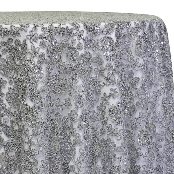 Silver – Sweetheart Lace Overlay by Eastern Mills – Many Size Options | Rental