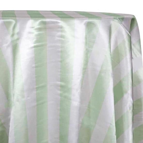 2″ Satin Stripe Table Linen in White and Mint | Rental