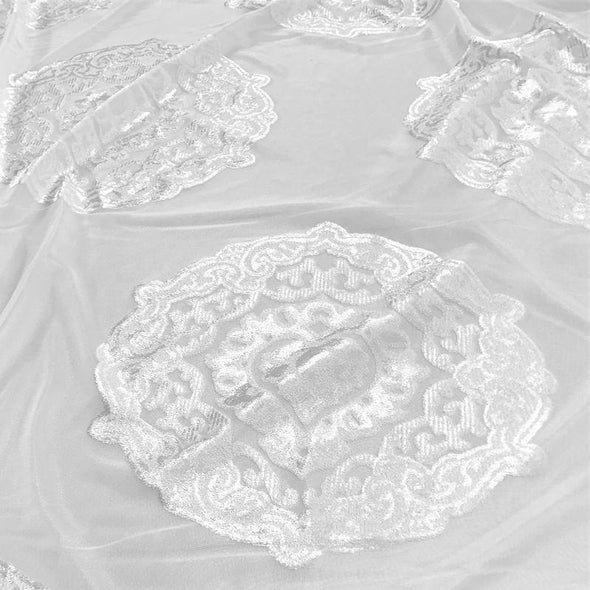 Medallion Jacquard Sheer Wholesale Fabric in White | Rental Medallion Jacquard Sheer Wholesale Fabric in White | Rental