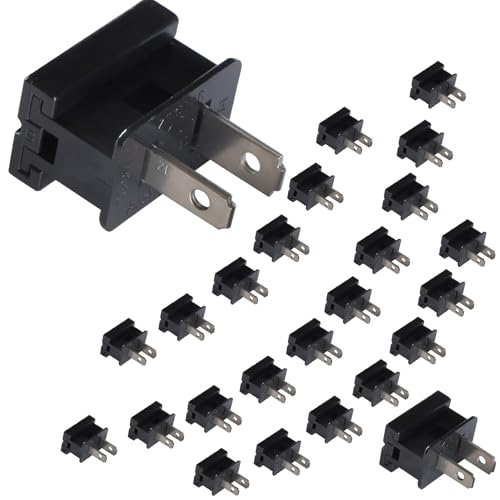 Aniai (25) Pack Vampire Plug, Slip and Slide Plug Add,Extension Cord Ends Male and Female, Replacement Electrical Plug 2 Prong, SPT-2 Wire (spt2 Male, Black) | Rental