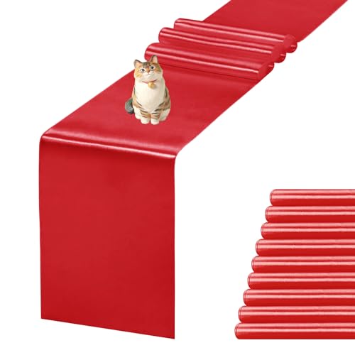 JEVIX 10 Pack Satin Table Runner 12 X 108 Inch Silk Table Runner for Party,Wedding, Birthday, Banquets,Decoration(Red) | Rental