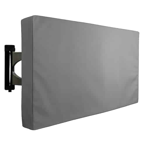 Outdoor TV Cover, Grey Weatherproof Universal Protector for 36” – 38” LCD, LED, Plasma Television Sets – Compatible with Standard Mounts and Stands. Built In Remote Controller Storage Pocket | Rental