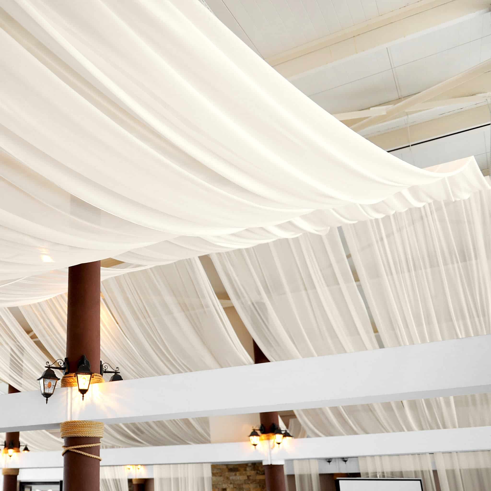 40ft Ceiling/Curtain Draping Sheer Voile Flame Retardant (FR)  – Ivory | Rental