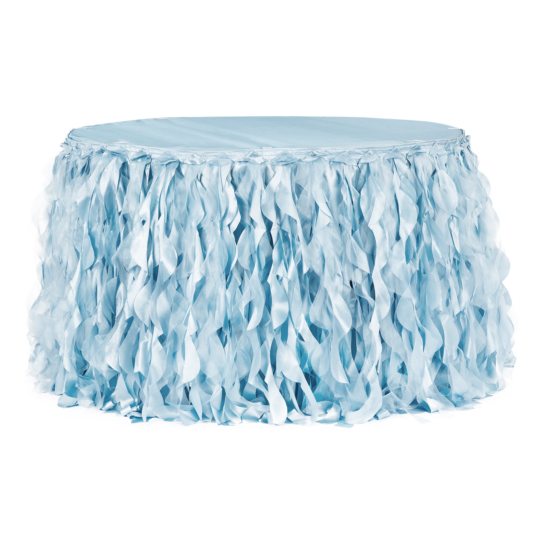 Curly Willow 14ft Table Skirt – Baby Blue | Rental