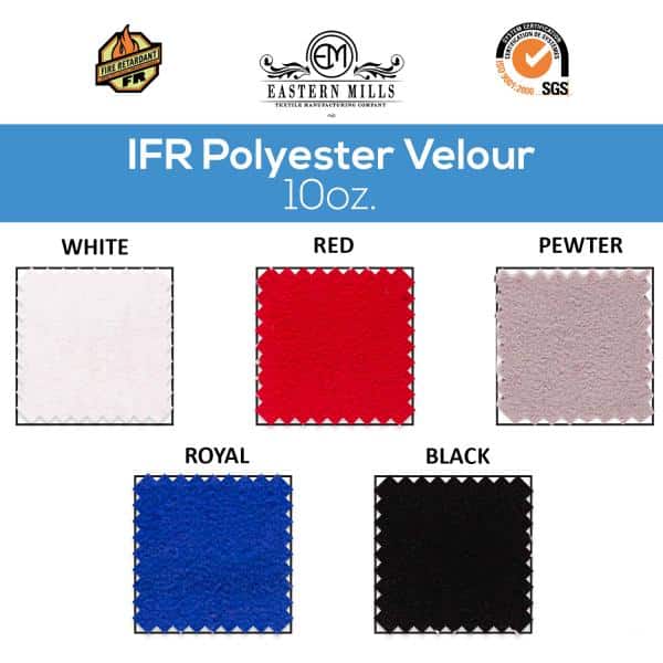 10oz. Inherently Fire Retardant Polyester Velour by the Yard – 60″ Wide – Choice of Colors | Rental 10oz. Inherently Fire Retardant Polyester Velour by the Yard – 60″ Wide – Choice of Colors | Rental