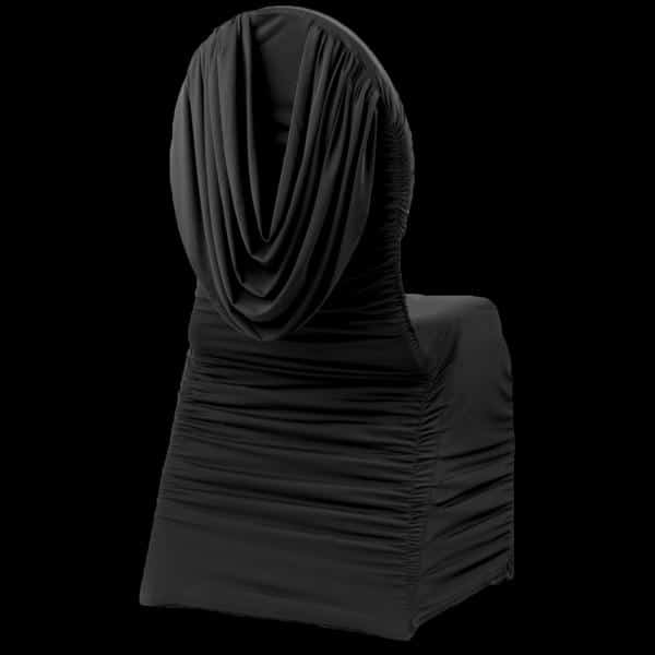 200 GSM Grade A Quality Swag Back Ruched Chair Cover By Eastern Mills – Spandex/Lycra – Black | Rental 200 GSM Grade A Quality Swag Back Ruched Chair Cover By Eastern Mills – Spandex/Lycra – Black | Rental