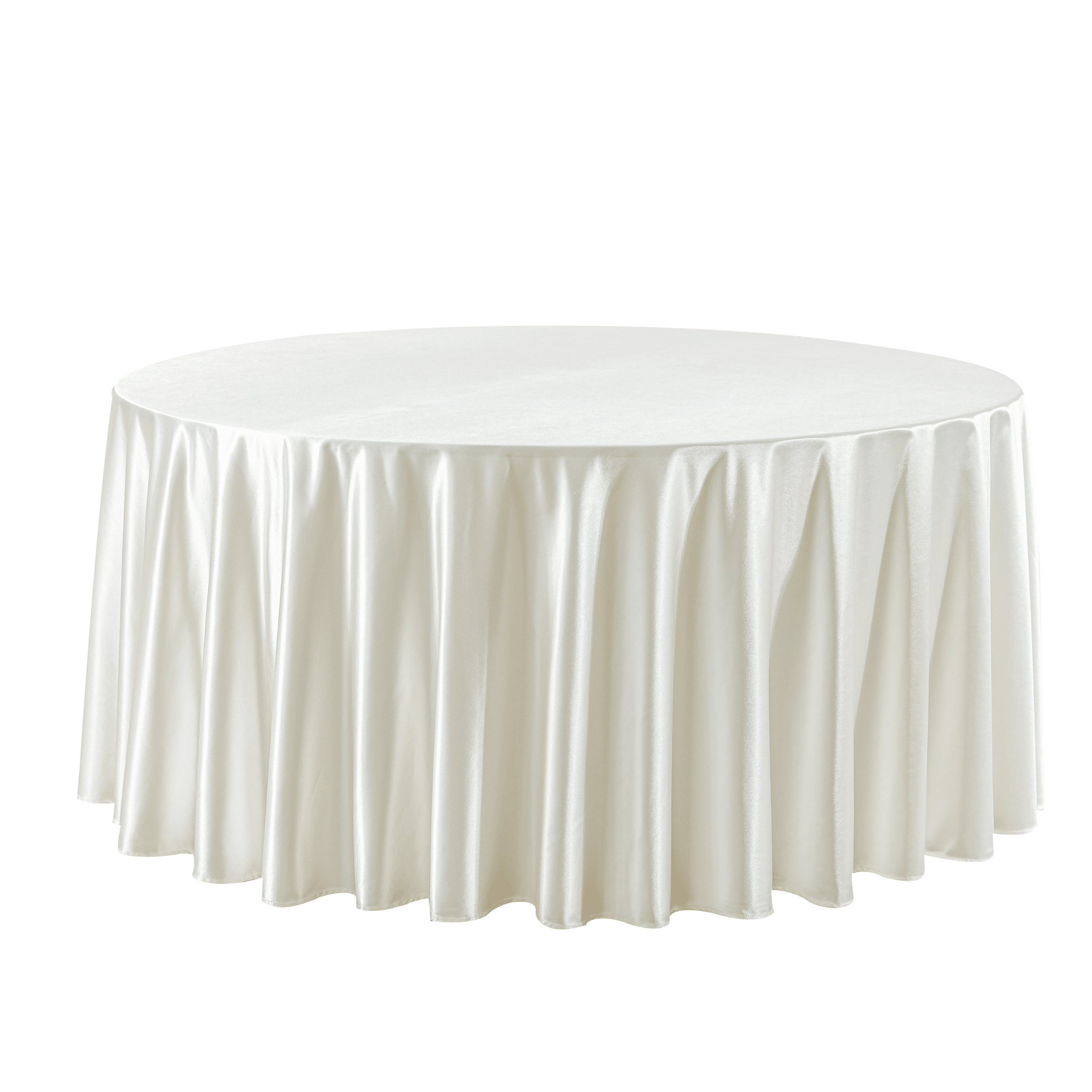 Premium Satin (Wrinkle-Resistant) 108″ Round Tablecloth – Ivory | Rental Premium Satin (Wrinkle-Resistant) 108″ Round Tablecloth – Ivory | Rental